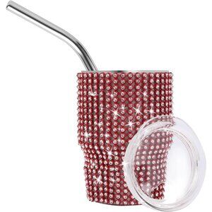 Red 3oz Diamond Stainless Steel Tumbler Shot Glass with Straw – Mini Travel Cup